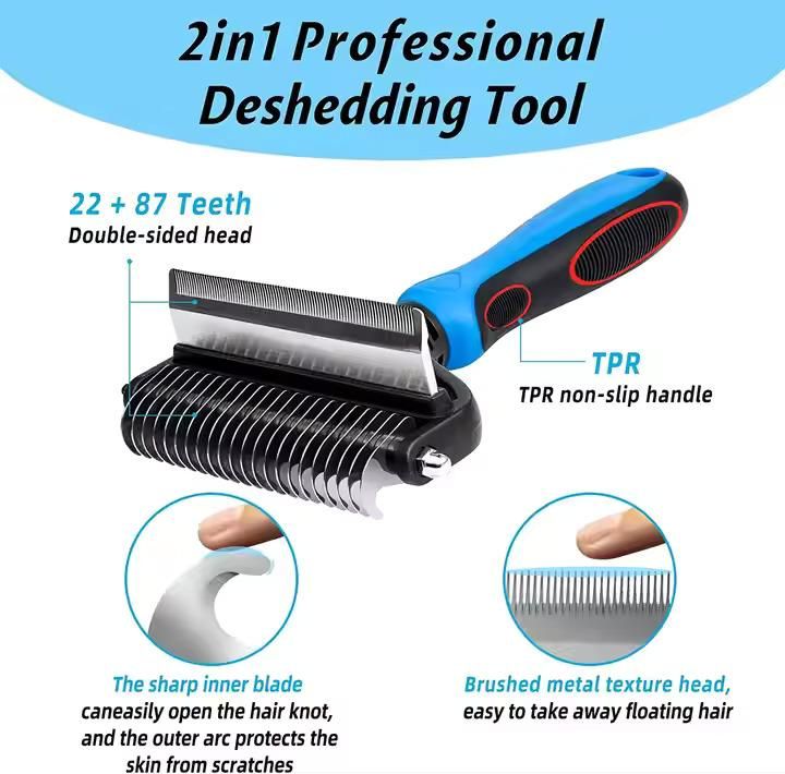 2-in-1 Deshedding Grooming Brush | Helps Reduce Loose Fur & Undercoat Build-Up