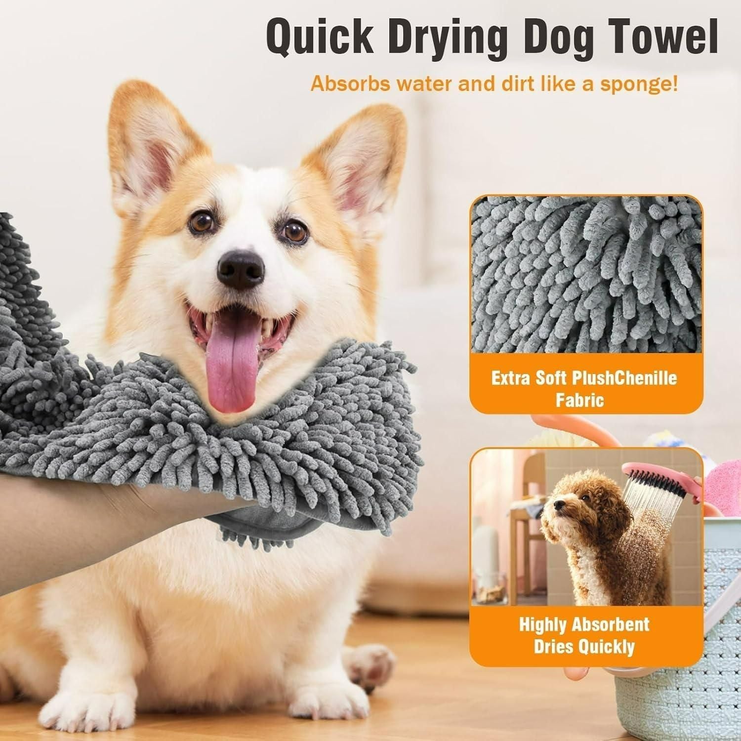 Quick Dry Microfiber Pet Towel | Faster Drying After Bath & Rainy Walks